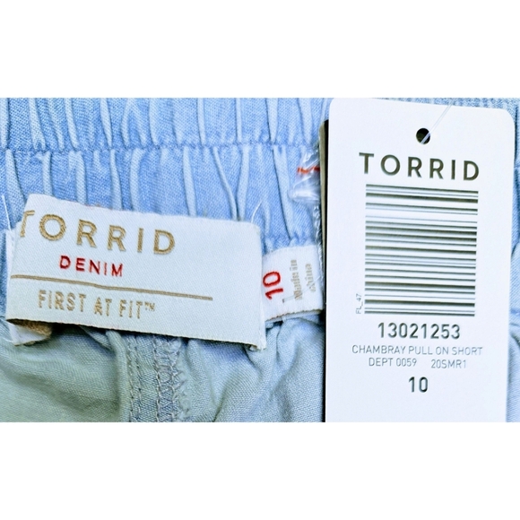 Torrid Chambray Blue Relaxed Fit Draw String Waste Cotton Casual Short Shorts - Picture 11 of 15